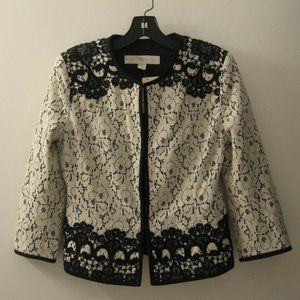 BOSTON PROPER CHIC BLACK OFF WHITE IVORY LACE EFFECT JACKET NWT 4
